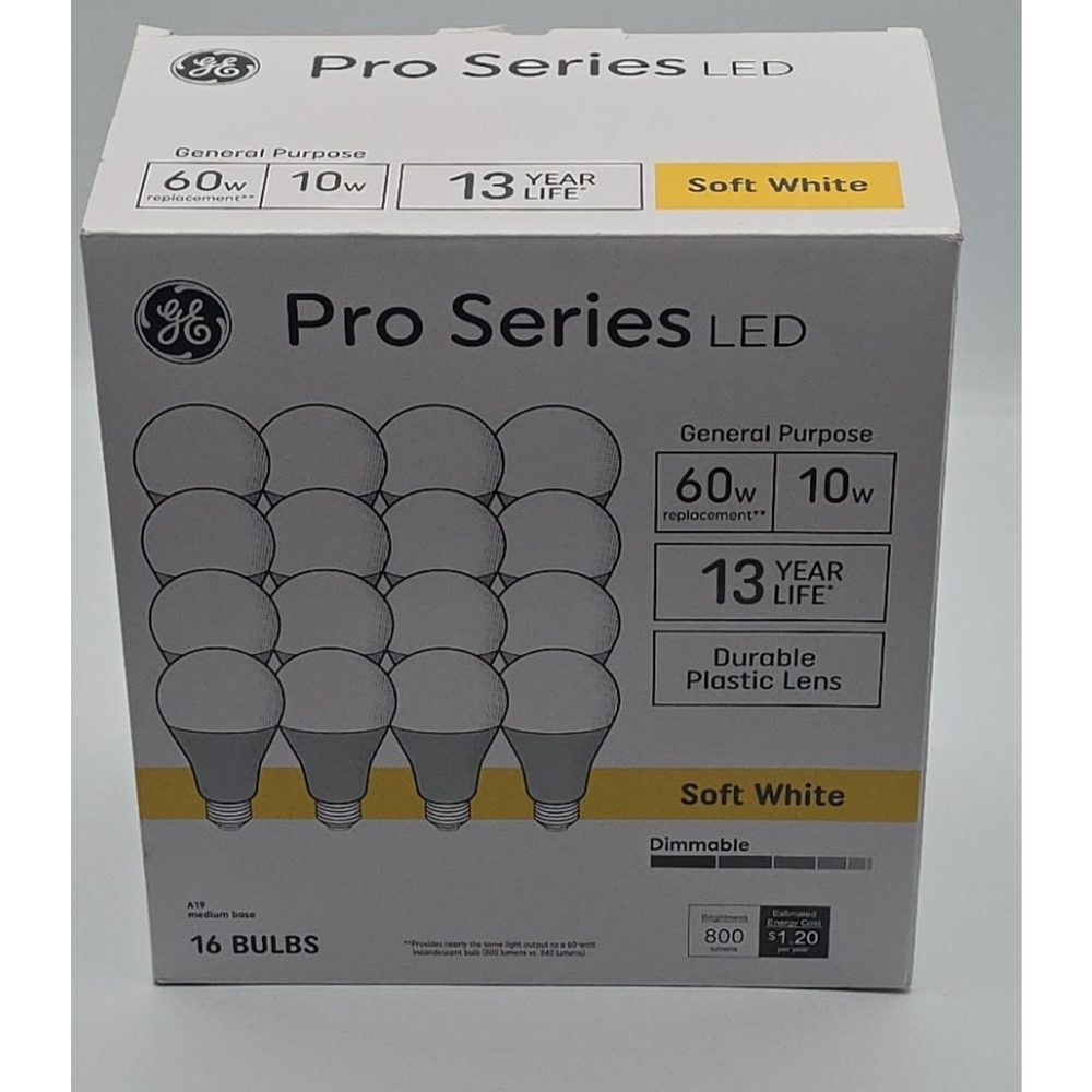 GE Pro Series A19 LED 60W Dimmable Soft White 16 Bulbs 800 Lumens - NEW